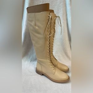 Sam Edelman lace up cream colored boots with zipper NWOB size 7